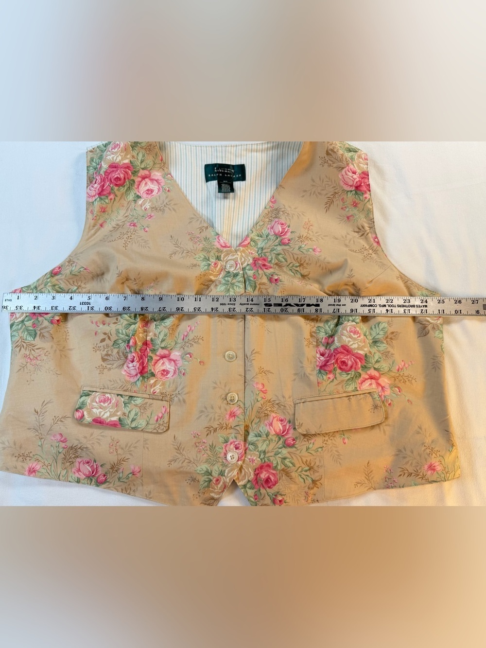 Vintage 90’s Lauren Ralph Lauren Cottagecore Vest Beige with Pink Roses Size 3X - Picture 6 of 10